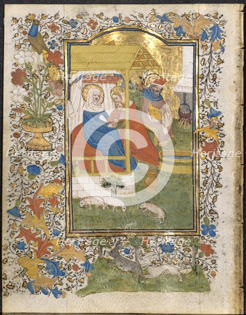 The Nativity: Leaf from a Book of Hours (3 of 6 Excised Leaves), c. 1420-1430. Creator: Henri d'Orquevaulx (French); Workshop, or.
