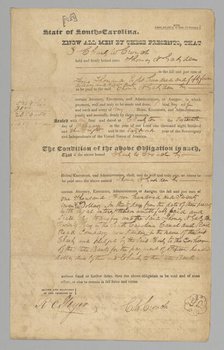 Bond from Charles Crouch to Thomas Gadsden, February 16, 1838. Creator: Unknown.