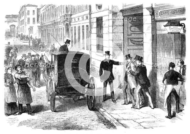 Arrest of Beaury for the assassination plot in Paris, 1870. Creator: Unknown.