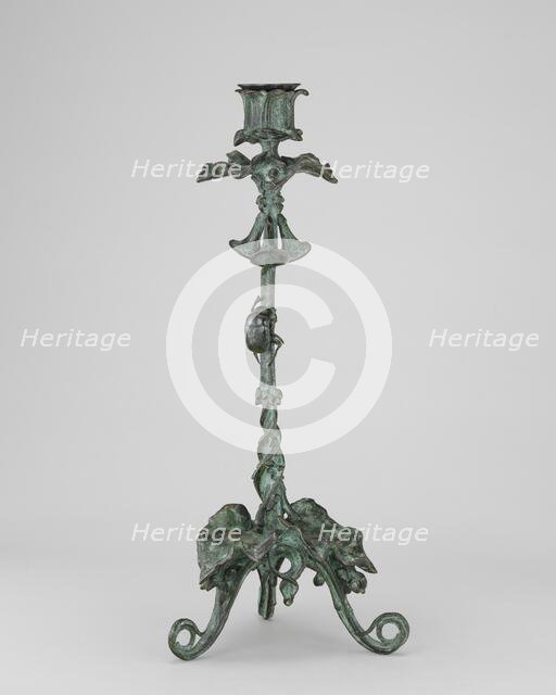 Candlestick with Leaves and Clochettes, and a Scarab on the Stem, model n.d., cast 1857/1874. Creator: Antoine-Louis Barye.