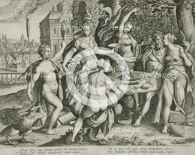 An Old Man Indulging in Five Senses, c1600. Creator: Adriaen Collaert.