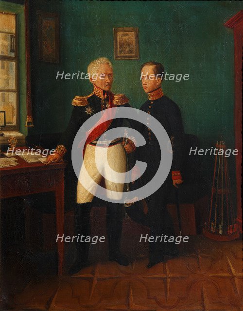 Portrait of General Fyodor Grigoryevich (Friedrich August) Goldgeuer (1771-1848) with Son Mikhail, c Artist: Anonymous  
