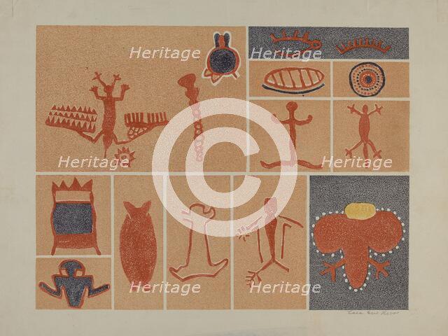 Petroglyph - Human Figures, 1935/1942. Creator: Lala Eve Rivol.