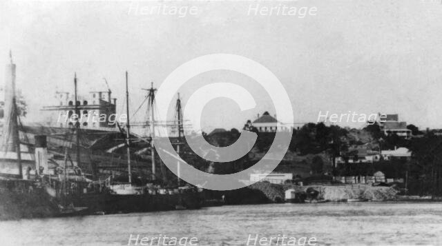Ships moored at Circular Quay in the Brisbane River, 1884. Creator: Unknown.
