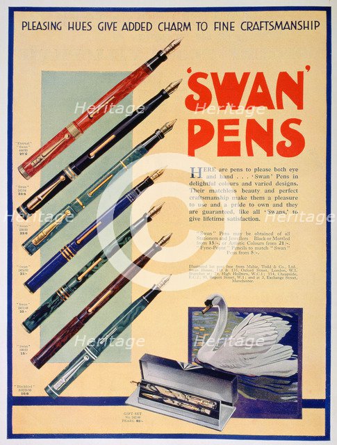 Advert for Swan pens, 1931. Artist: Unknown