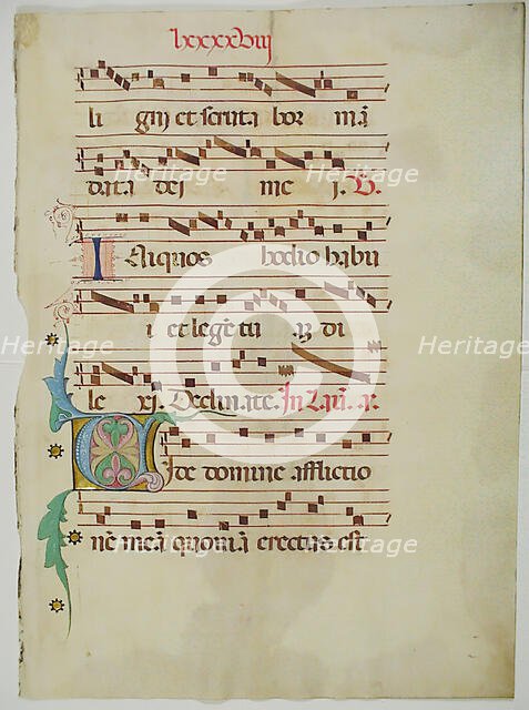 Manuscript Leaf with Initial V, from an Antiphonary, Italian, 15th century. Creator: Unknown.