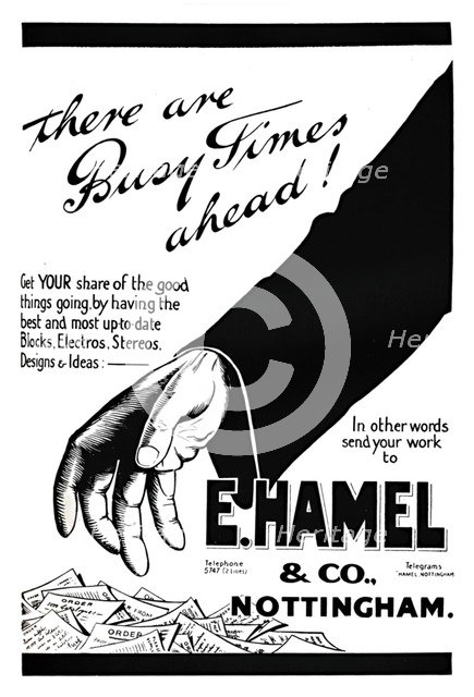 'E. Hamel & Co. advert - There are busy times ahead!', 1919. Artist: Unknown.