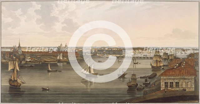 View to the Admiralty, old St Isaac's Cathedral, English embankment and Academy of Sciences from Vas Artist: Atkinson, John Augustus (1775-1831)