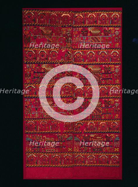 Two Tapestry-woven Panel Fragments, 1000-1460s. Creator: Unknown.