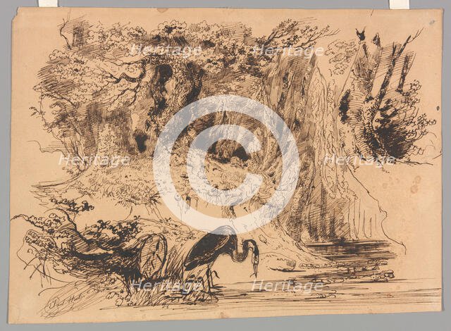 Forest Pool with Heron, c. 1830. Creator: Paul Huet.