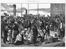Irish emigrants leaving Queenstown (Cobh), the port for Cork, for the United States, 1874. Artist: Unknown