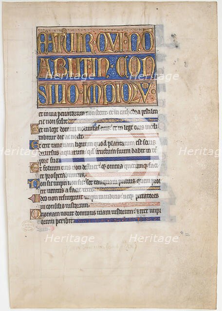 Manuscript Leaf from a Royal Psalter, British, 1250-70. Creator: Unknown.