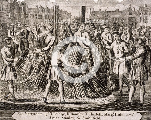 Execution of protestants at Smithfield, 1557, (c1720). Artist: Anon
