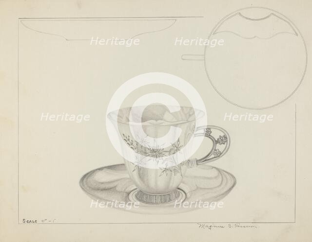 Silver Cup and Saucer, c. 1936. Creator: Magnus S. Fossum.