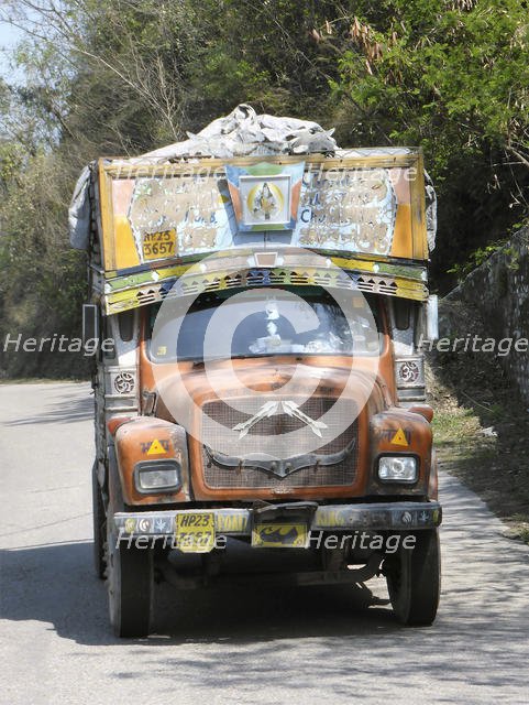 Colourful Indian lorry on road in India. Creator: Unknown.