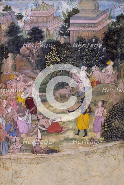 Rama Chastises the Dying Vali, Folio from a Ramayana (Adventures of Rama), c1595. Creator: Unknown.