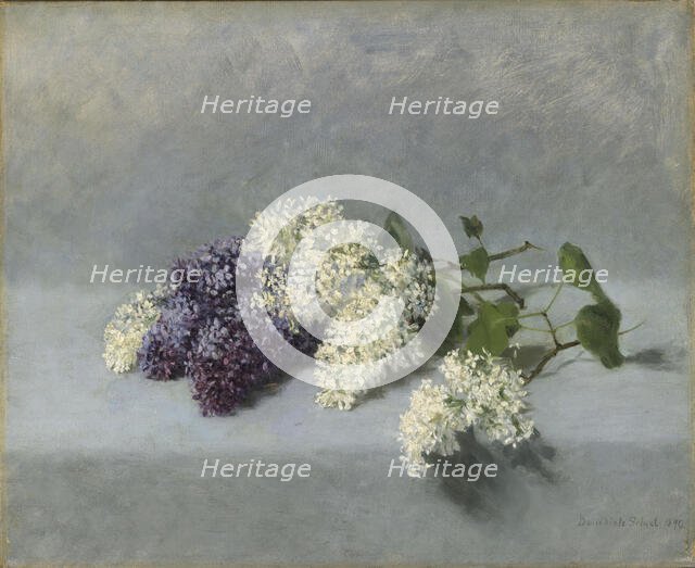 Still life with lilacs, 1890. Creator: Benedicte Scheel.