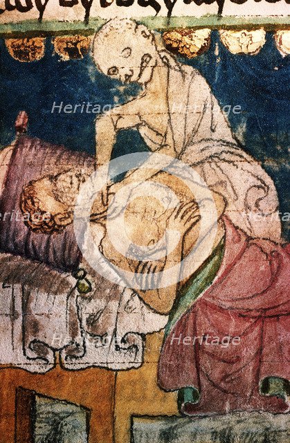 Death Strangling a Victim of the Plague. From the Stiny Codex, 14th century. Artist: Anonymous  