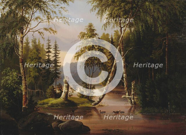 Landscape with birch trees, 1870. Creator: Lennart Forstén.