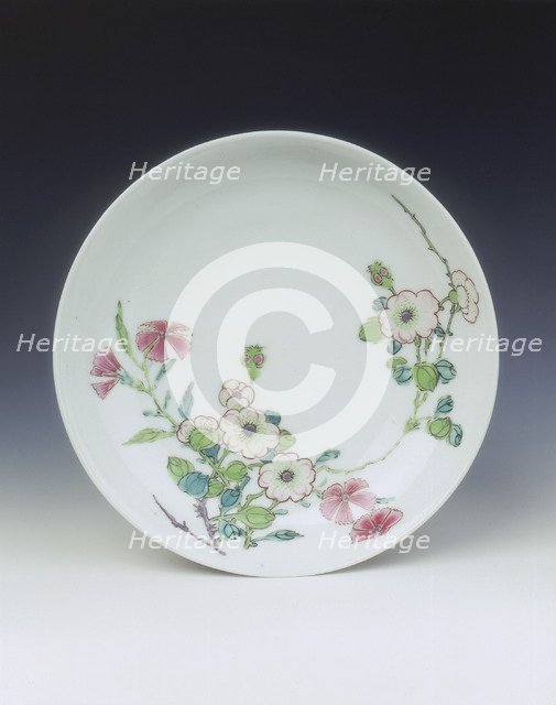 Famille rose saucer with floral sprays, Yongzheng period, Qing dynasty, China, 1723-1729. Artist: Unknown