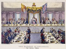 Queen Victoria at the Guildhall banquet, London, 1837. Artist: W Lake