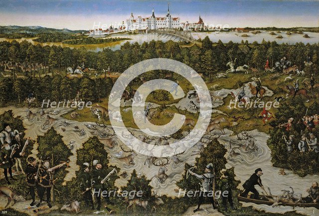 Hunt in Honour of Emperor Ferdinand I at Torgau Castle. Artist: Cranach, Lucas, the Elder (1472-1553)