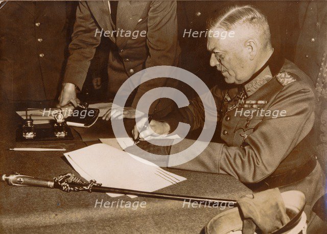 Unconditional surrender of the German armed forces, Rheims, France, World War II, 7 May 1945. Artist: Unknown