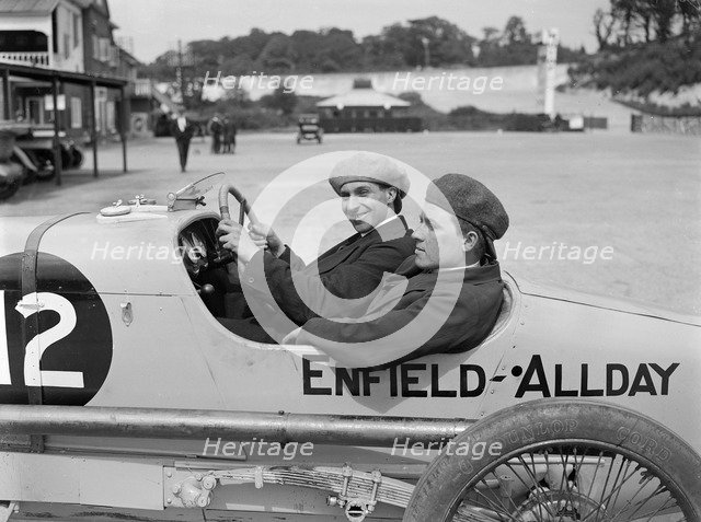 Enfield-Allday of Woolf Barnato at the JCC 200 Mile Race, Brooklands, 1922. Artist: Bill Brunell.