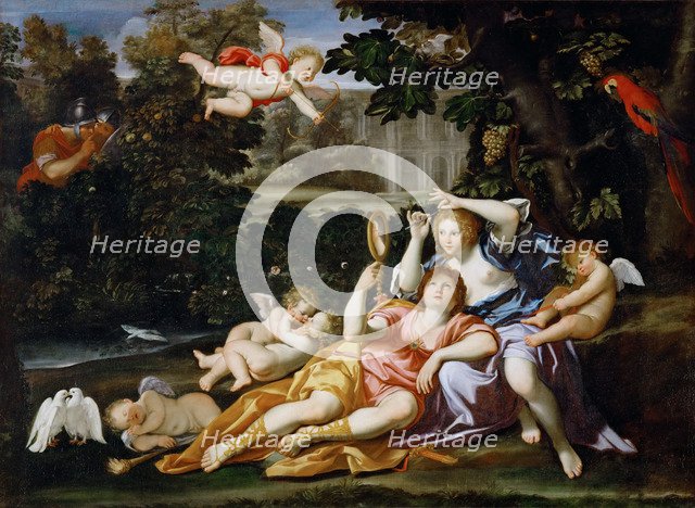 Rinaldo presents Armida with a mirror. Artist: Domenichino (1581-1641)