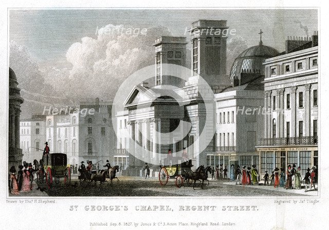 St George's Chapel, Regent Street, Westminster, London, 1827.Artist: J Tingle