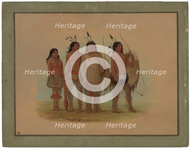Kiowa Chief, His Wife, and Two Warriors, 1861/1869. Creator: George Catlin.