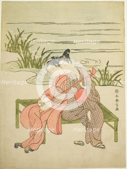 Lovers Playing the Same Shamisen (parody of Xuanzong and Yang Guifei), c. 1767. Creator: Suzuki Harunobu.