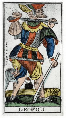 Tarot card of the Fool, Jergot Tarot, 17th century. Creator: Unknown.