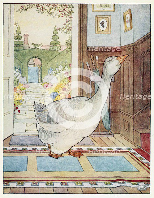 Goosey, Goosey Gander, Where Shall I Wander?, from A Nursery Rhyme Picture Book, pub. 1914. Creator: Leonard Leslie Brooke (1862 - 1940).