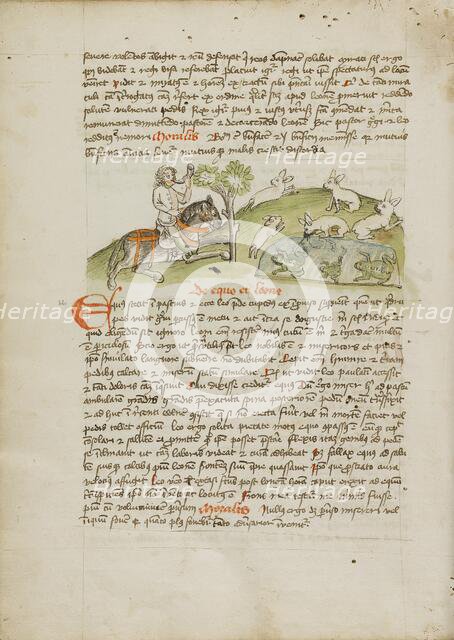 A Hunter on Horseback Hunting Hare; Fables, third quarter of 15th century. Creator: Unknown.