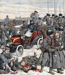 Russian general directing the campaign from his car, Russo-Japanese War, 1904. Artist: Unknown
