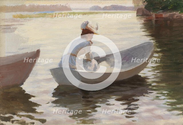 Woman in a Rowing Boat, study for Girls in a Rowing Boat, 1886. Creator: Albert Edelfelt.