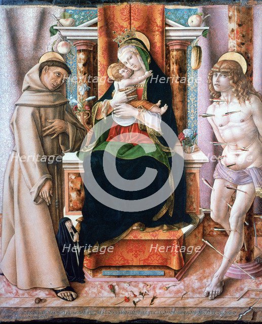 'The Virgin and Child with Saints Francis and Sebastian', 1491. Artist: Carlo Crivelli