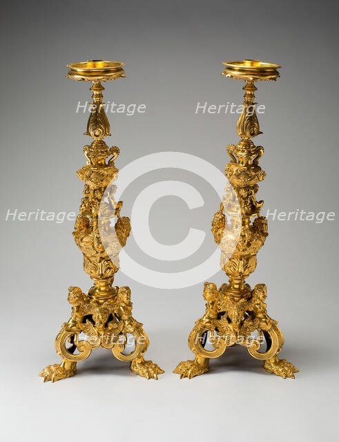 Pair of Candlesticks, Italy, c. 1680. Creator:  Francesco Bertos.