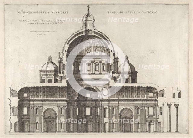 Speculum Romanae Magnificentiae: Longitudinal Section Showing the Interior of Sai..., 1551, 1558-61. Creator: Etienne Duperac.