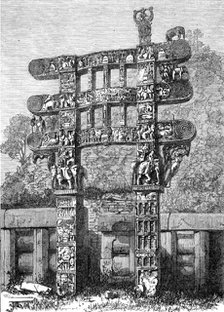 Indian Architecture: Eastern Gateway of the Sanchi Tope, (Boodhist, A.D. 15), 1870. Creator: Unknown.