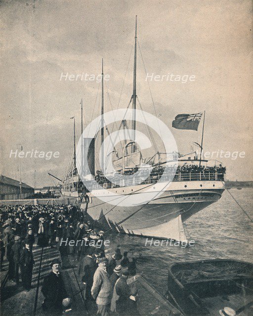 'The "Braemar Castle" off to the Cape, with Troops', c1900. Creator: Unknown.