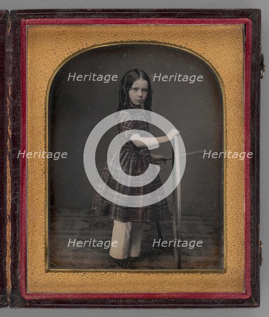 Untitled (Portrait of Girl Holding Stick and Hoop), 1846. Creator: Unknown.