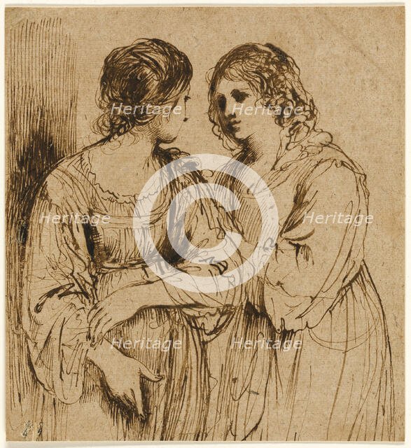 Two Young Women in Conversation, n.d. Creator: School of Guercino Italian, 1591-1667.