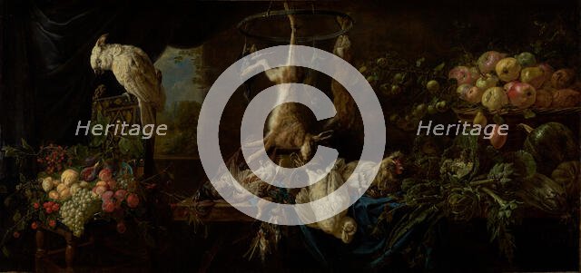 Still Life with Game, Vegetables, Fruit, and a Cockatoo, 1650. Creator: Adriaen van Utrecht.