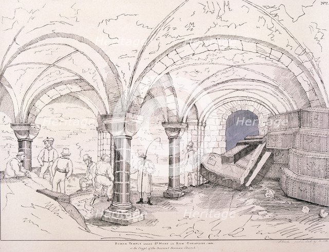 Crypt of St Mary-le-Bow, c1819. Artist: Frederick Nash