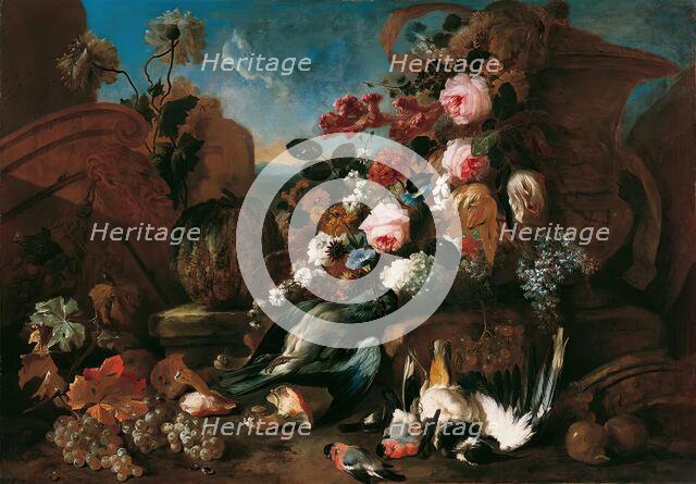 Still life with flowers, dead birds and pieces of ruins, 1712. Creator: Franz Werner von Tamm.