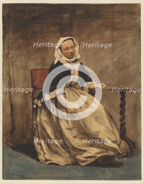 Seated woman next to a small table, 1832-1880. Creator: Jan Weissenbruch.