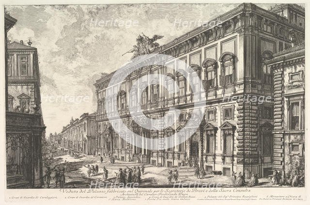 View of the Palazzo della Consulta on the Quirinal housing the Papal Secreteriat, f..., ca. 1760-78. Creator: Giovanni Battista Piranesi.