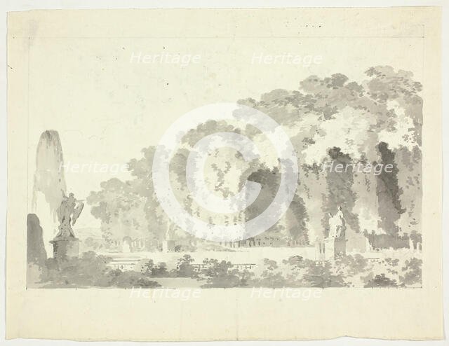 View of the Park at Versailles: Trees and Statuary, n.d. Creator: Pierre Antoine Mongin.